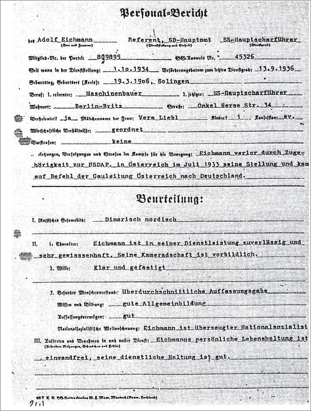 Report on Eichmann's experience and qualificiations within the NSDAP
